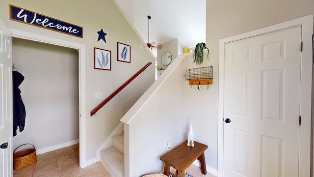501 Bean Hill Rd Unit 32, Northfield, NH 03276 - stairway with tile patterned floors and baseboards