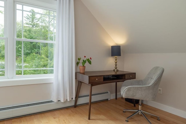 52 Jeffrey Dr, Sunapee, NH 03782 - office space featuring baseboard heating, wood finished floors, and lofted ceiling