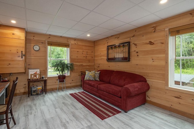 52 Jeffrey Dr, Sunapee, NH 03782 - living room with wood finished floors, wood walls, and recessed lighting