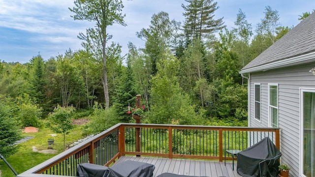 52 Jeffrey Dr, Sunapee, NH 03782 - wooden terrace featuring grilling area and a wooded view