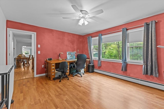 89 Catella Rd, Essex, VT 05452 - office featuring a baseboard heating unit, wood finished floors, and a ceiling fan