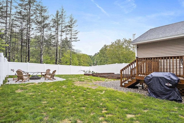 121 Deer Run Rd, Middleton, NH 03887 - fenced backyard featuring an outdoor fire pit and stairway