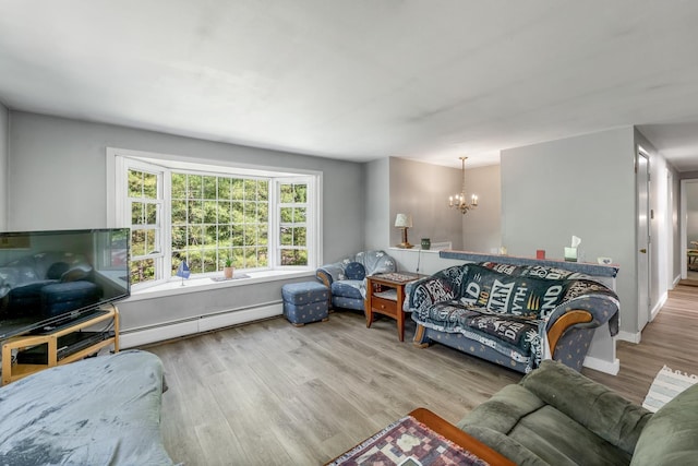 73 Tall Pine Rd, Farmington, NH 03835 - living area with wood finished floors, a chandelier, and baseboard heating