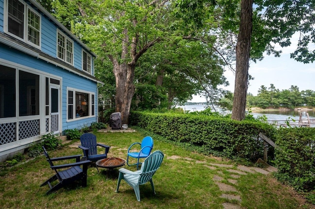 26 Colony Cove Rd, Durham, NH 03824 - view of green lawn featuring an outdoor fire pit and a water view