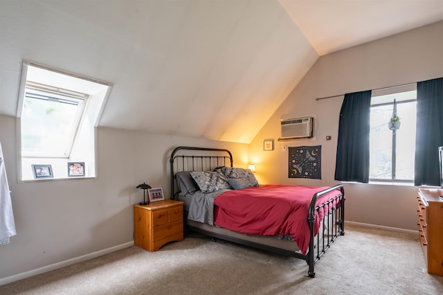 1 Harwich Ct, Merrimack, NH 03054 - bedroom featuring a wall unit AC, light colored carpet, and vaulted ceiling