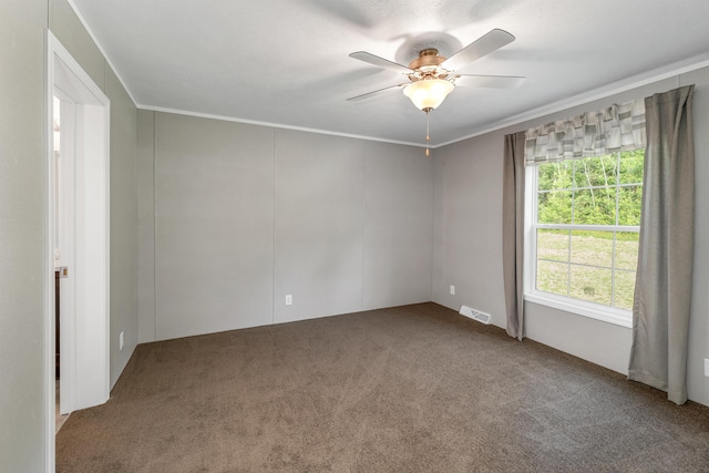 106 Stevens Rd Unit 1, Effingham, NH 03882 - unfurnished room featuring a ceiling fan, carpet flooring, and ornamental molding