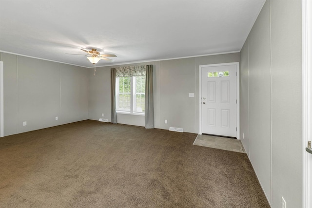 106 Stevens Rd Unit 1, Effingham, NH 03882 - empty room featuring carpet, ceiling fan, and ornamental molding