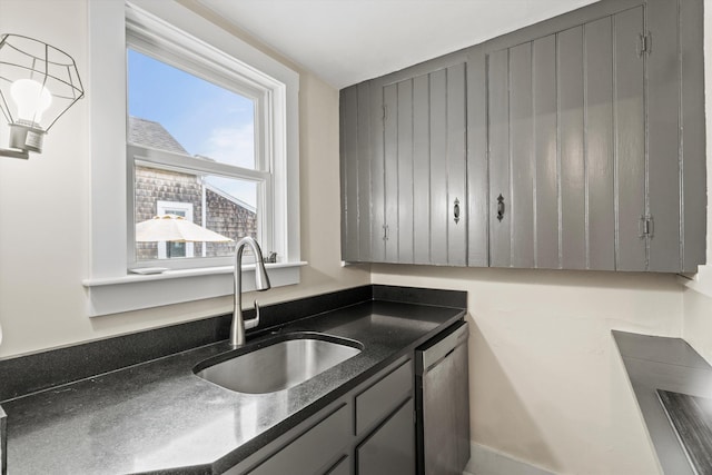 261 Main Ave, South Hampton, NH 03827 - kitchen with dishwasher, dark countertops, and gray cabinets
