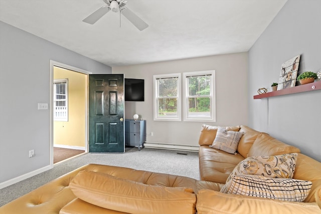 261 Main Ave, South Hampton, NH 03827 - carpeted living room featuring baseboards and ceiling fan