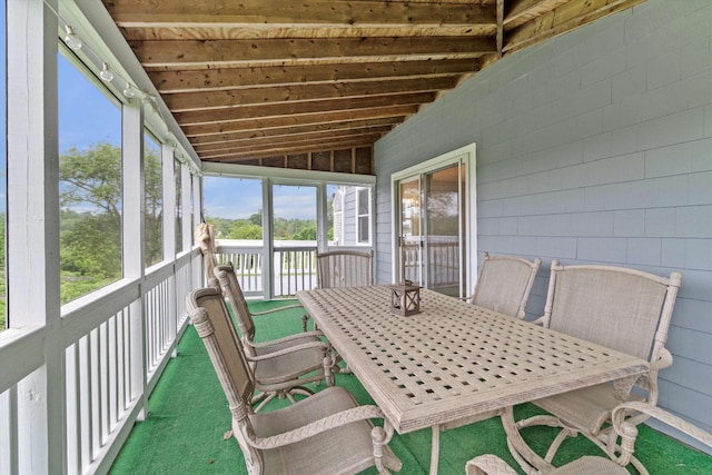 261 Main Ave, South Hampton, NH 03827 - sunroom / solarium featuring vaulted ceiling, outdoor dining space, and healthy amount of natural light