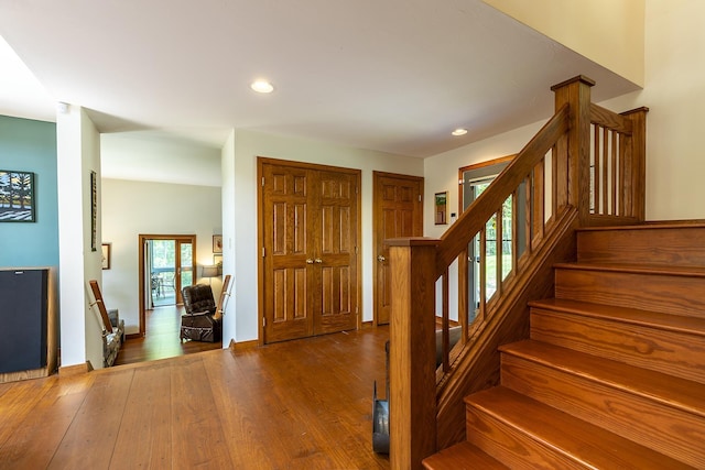 3440 Rte 44, West Windsor, VT 05037 - entrance foyer featuring wood finished floors, stairs, and recessed lighting