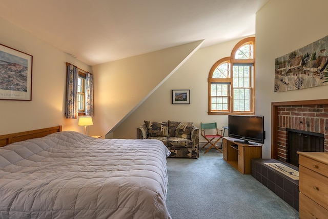 3440 Rte 44, West Windsor, VT 05037 - carpeted bedroom featuring a brick fireplace