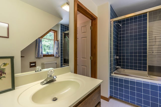 3440 Rte 44, West Windsor, VT 05037 - full bath featuring tiled shower / bath, tile patterned floors, and vanity