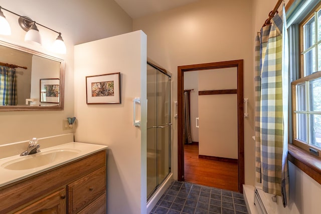 3440 Rte 44, West Windsor, VT 05037 - full bathroom with a shower with shower curtain, vanity, and healthy amount of natural light
