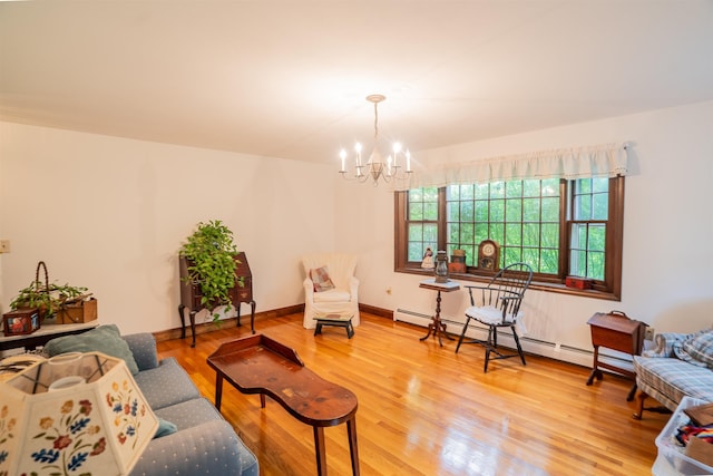 9 Oak Ridge Rd, Kensington, NH 03833 - sitting room with baseboard heating, a chandelier, and light wood-style flooring