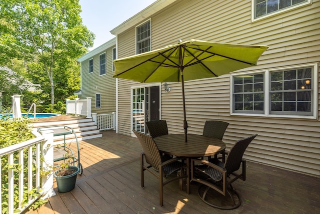 9 Strout Ln, Durham, NH 03824 - wooden terrace featuring outdoor dining space and an outdoor pool