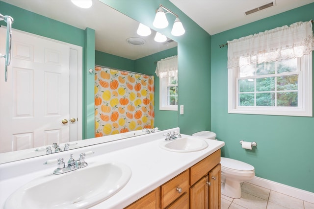 7 Partridge Cir, Salem, NH 03079 - bathroom with double vanity, tile patterned floors, and a shower with curtain