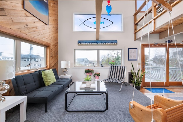 154 Cycad Ave, York, ME 03909 - living area with a towering ceiling and plenty of natural light