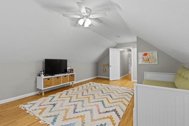 23 Stone Farm Rd, Barrington, NH 03825 - bedroom featuring light wood finished floors, vaulted ceiling, and a ceiling fan