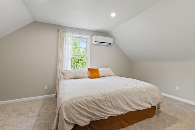 23 Stone Farm Rd, Barrington, NH 03825 - carpeted bedroom featuring an AC wall unit, vaulted ceiling, and recessed lighting