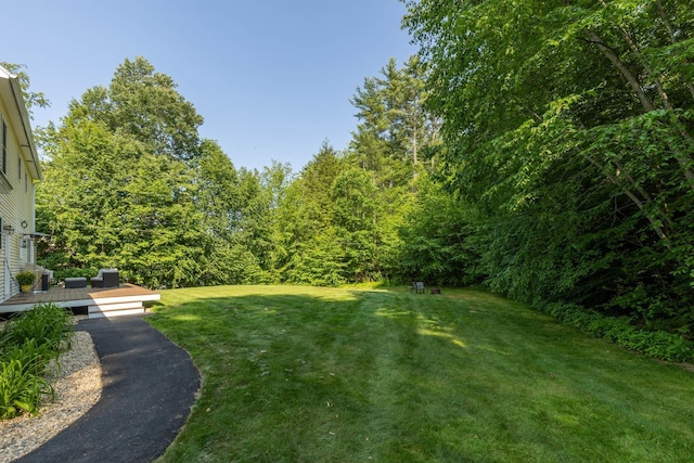 23 Stone Farm Rd, Barrington, NH 03825 - view of grassy yard featuring a deck and a forest view