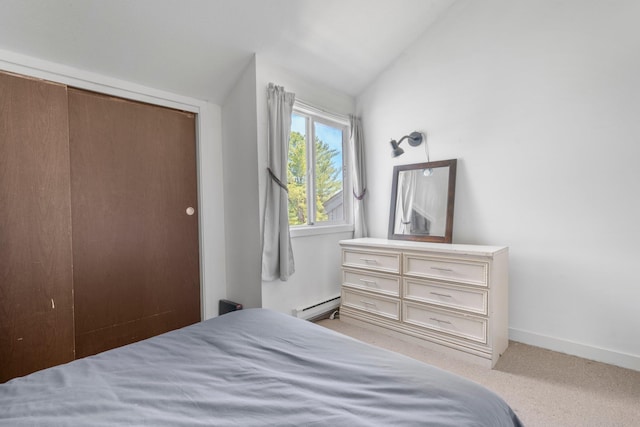 31 Eastside Ln Unit 8, Francestown, NH 03043 - carpeted bedroom with baseboard heating, vaulted ceiling, and a closet