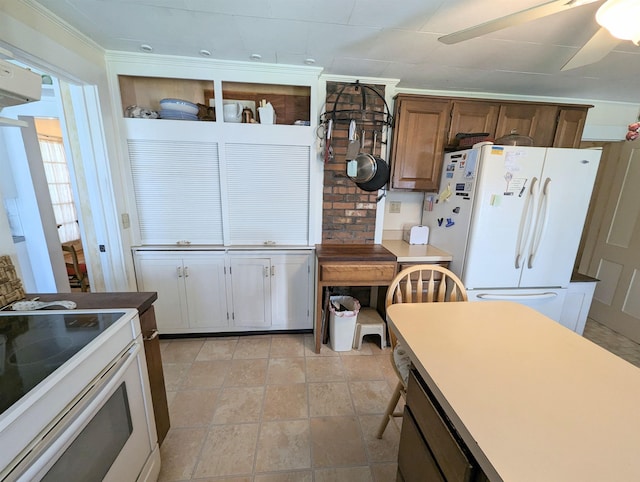 1573 US Route 5 S, Barnet, VT 05821 - kitchen featuring white appliances, a ceiling fan, and range hood