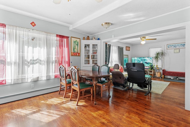 2 Brown Rd, Windham, NH 03087 - dining space with a ceiling fan, a baseboard radiator, and wood finished floors