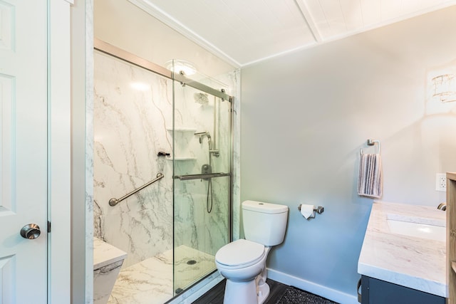 19 Harding Rd, Portsmouth, NH 03801 - full bathroom featuring vanity and a marble finish shower