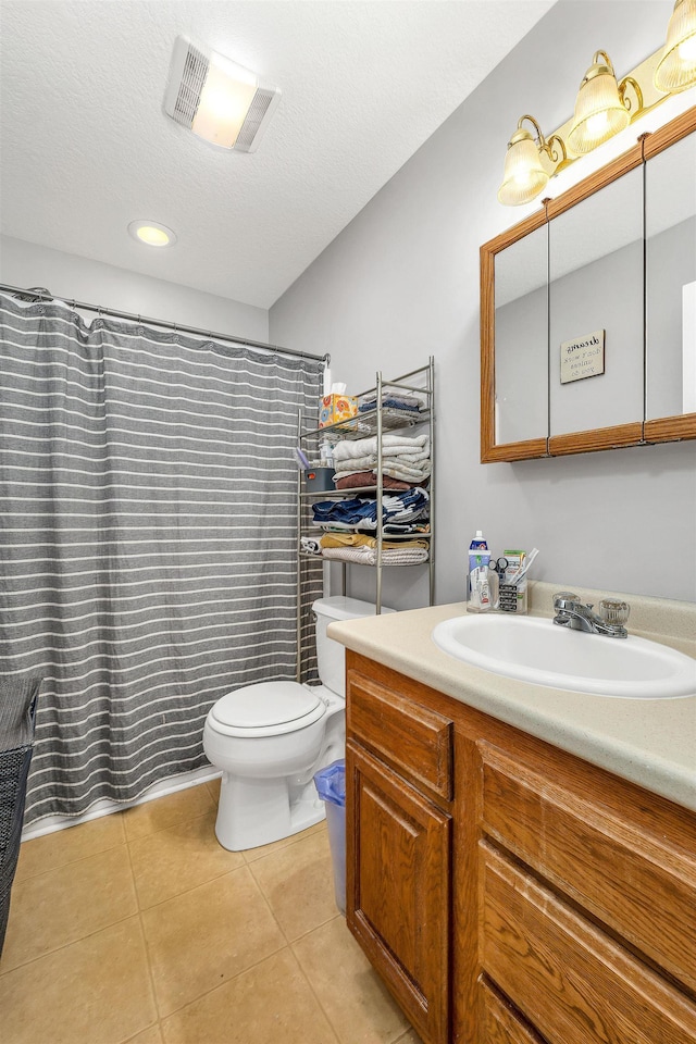 69A Windham Rd Unit A, Hudson, NH 03051 - bathroom with vanity, tile patterned flooring, a shower with curtain, and a textured ceiling