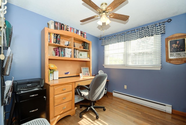 27 Meisner Rd, Salem, NH 03079 - office area featuring a baseboard radiator, light wood finished floors, and a ceiling fan