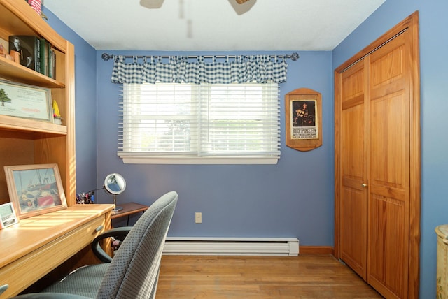 27 Meisner Rd, Salem, NH 03079 - office area featuring healthy amount of natural light, a baseboard heating unit, light wood-style floors, and ceiling fan