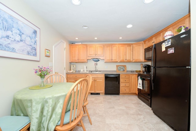 27 Meisner Rd, Salem, NH 03079 - kitchen with black appliances, recessed lighting, light countertops, and light brown cabinetry