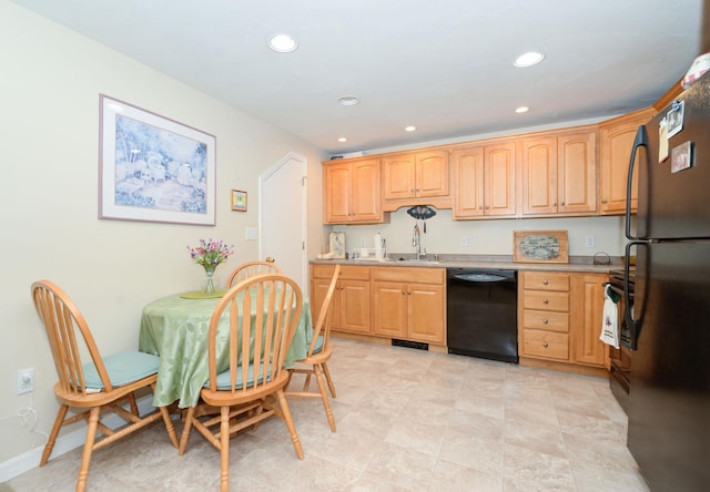 27 Meisner Rd, Salem, NH 03079 - kitchen featuring black appliances, light countertops, recessed lighting, and light brown cabinetry