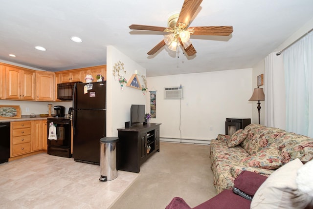 27 Meisner Rd, Salem, NH 03079 - living area featuring a baseboard heating unit, an AC wall unit, recessed lighting, and ceiling fan
