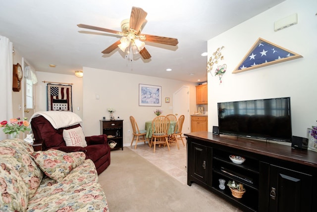 27 Meisner Rd, Salem, NH 03079 - living area featuring ceiling fan, light carpet, and recessed lighting