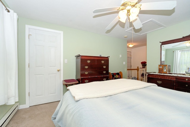 27 Meisner Rd, Salem, NH 03079 - bedroom featuring attic access, light colored carpet, baseboard heating, and a ceiling fan