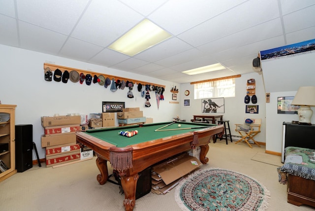 27 Meisner Rd, Salem, NH 03079 - rec room featuring carpet, a paneled ceiling, and billiards