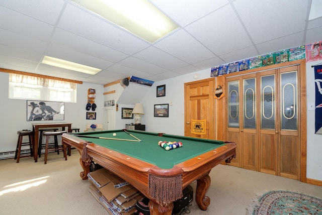 27 Meisner Rd, Salem, NH 03079 - playroom with carpet flooring, a paneled ceiling, and pool table