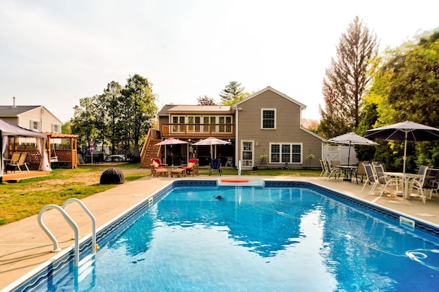 27 Meisner Rd, Salem, NH 03079 - outdoor pool with a gazebo, a patio area, outdoor dining space, and stairs