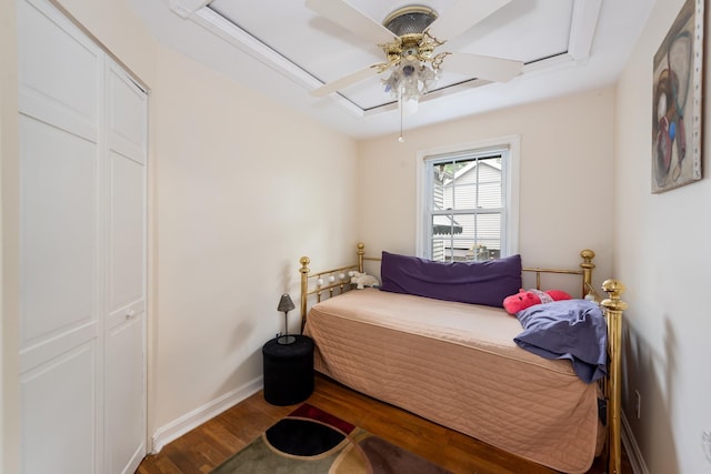10 Prospect St, Bristol, NH 03222 - bedroom with wood finished floors, attic access, and a ceiling fan