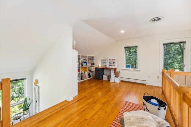 10 Cranberry Rd, Keene, NH 03431 - office area featuring a baseboard radiator, light wood finished floors, healthy amount of natural light, lofted ceiling, and recessed lighting