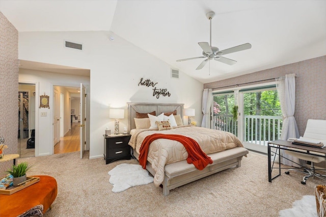 10 Cranberry Rd, Keene, NH 03431 - bedroom with access to outside, carpet, ceiling fan, and high vaulted ceiling
