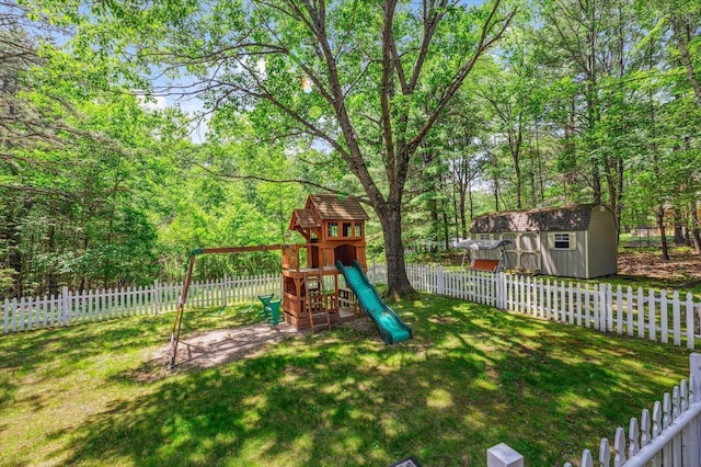 10 Cranberry Rd, Keene, NH 03431 - view of jungle gym with a storage unit and a fenced backyard