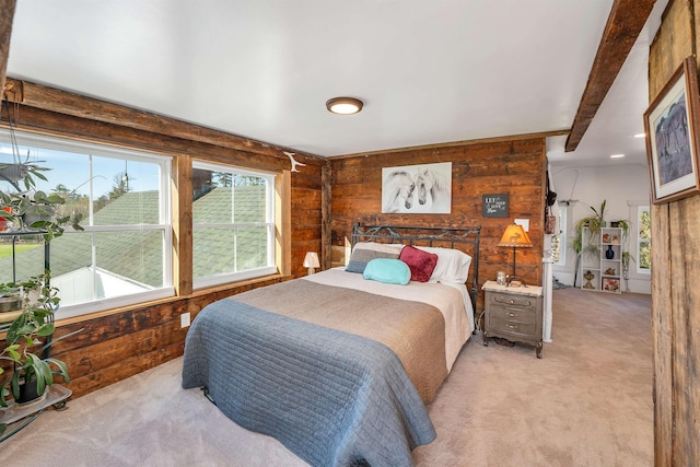 45 Effingham Rd, Ossipee, NH 03864 - bedroom featuring light carpet and wood walls