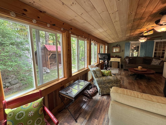 197 Circuit Rd, Ossipee, NH 03864 - sunroom featuring hardwood / wood-style floors, wooden ceiling, and wooden walls