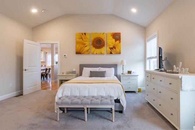 21 Catesby Ln, Londonderry, NH 03053 - bedroom featuring light carpet, lofted ceiling, and recessed lighting