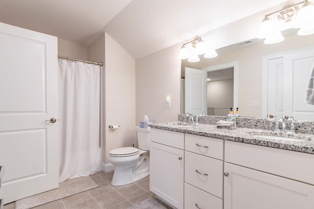 21 Catesby Ln, Londonderry, NH 03053 - bathroom featuring double vanity, tile patterned flooring, and curtained shower