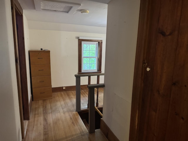 275 Granite Rd, Ossipee, NH 03864 - corridor with wood finished floors and attic access