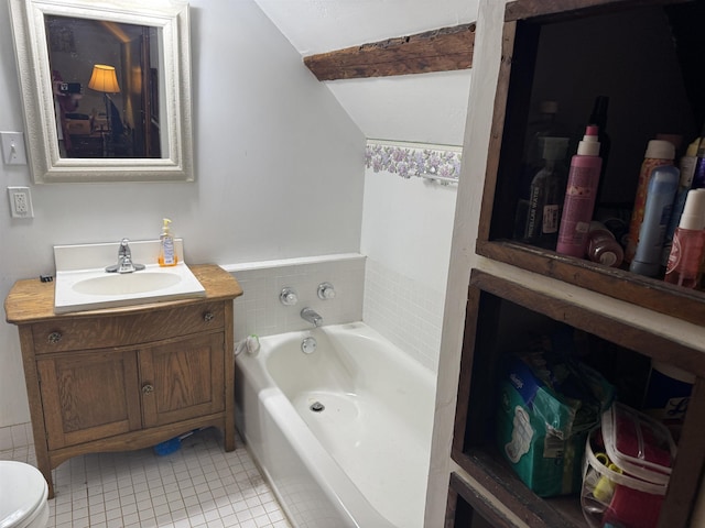 275 Granite Rd, Ossipee, NH 03864 - full bath with a garden tub, vanity, tile patterned floors, and vaulted ceiling